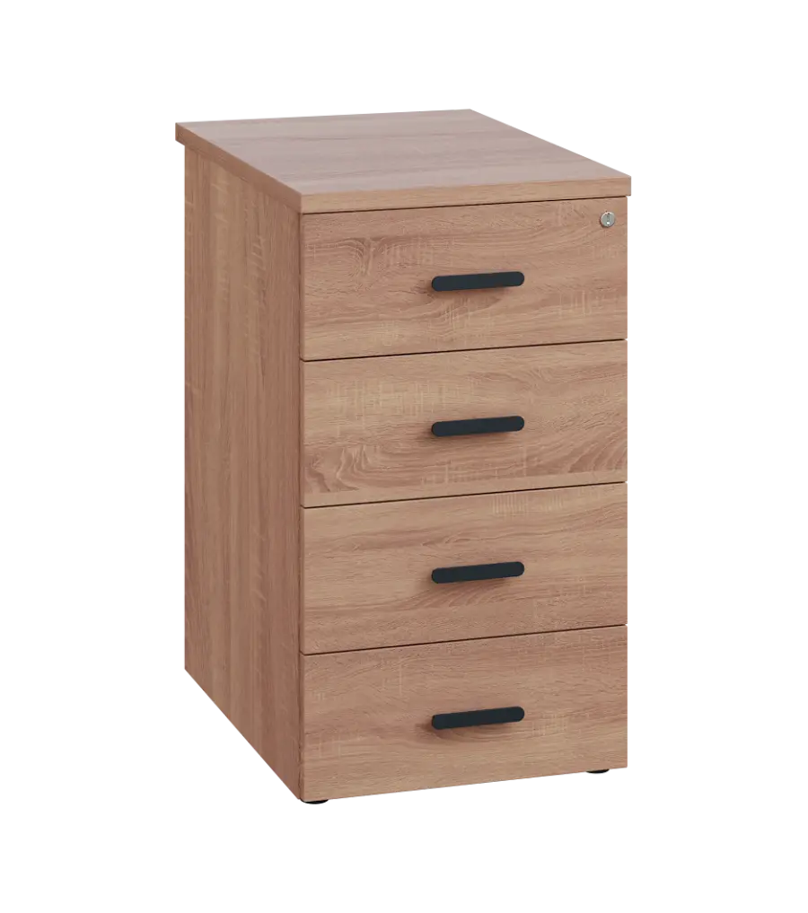 LKC 2 - 61 kontejner přístavný, 4-zásuvkový, deska 25 mm, centrální zámek, dub bardolino